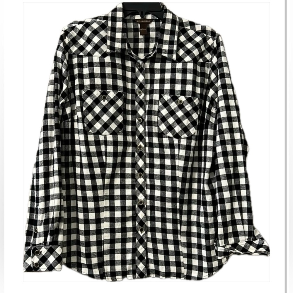 Buffalo Check Tapered Flannel Shirt by BIT & BRIDLE Sz L